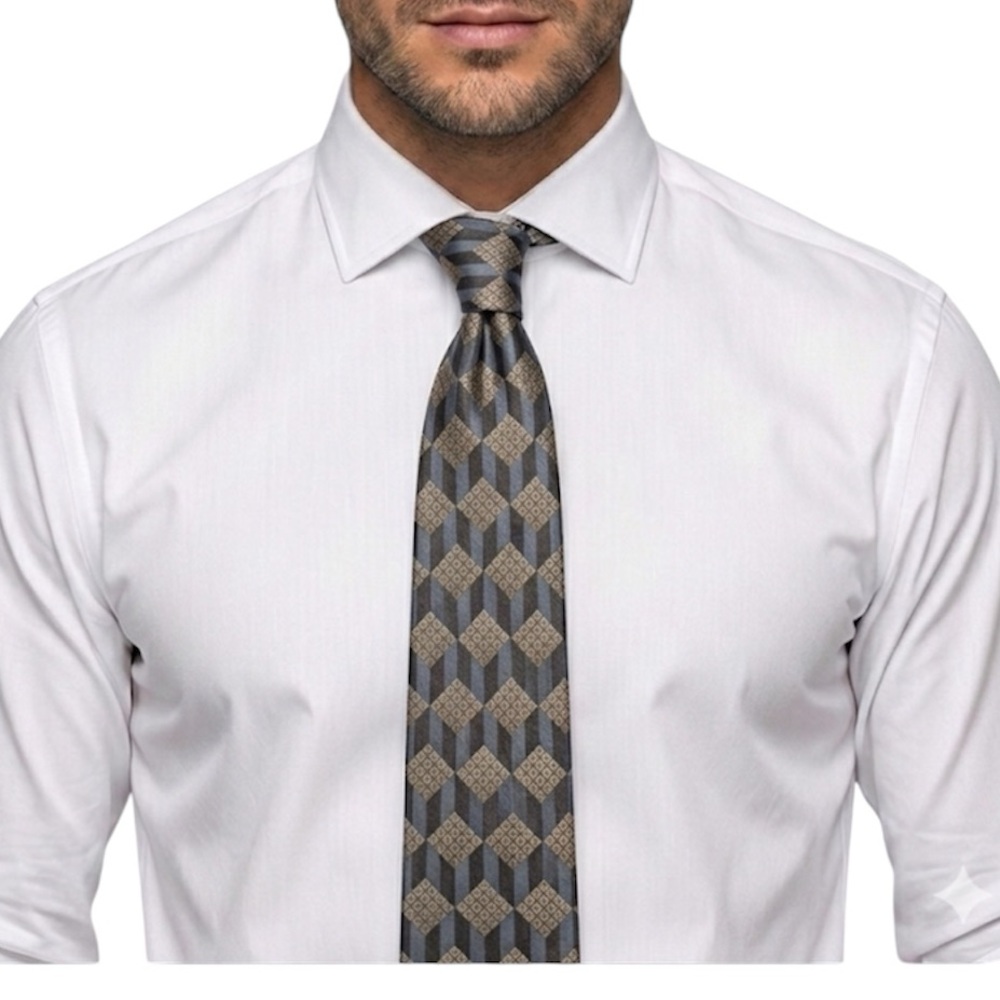 Baracuta Men's Dark Chocolate Brown and Gold Patterned 100% Silk Tie